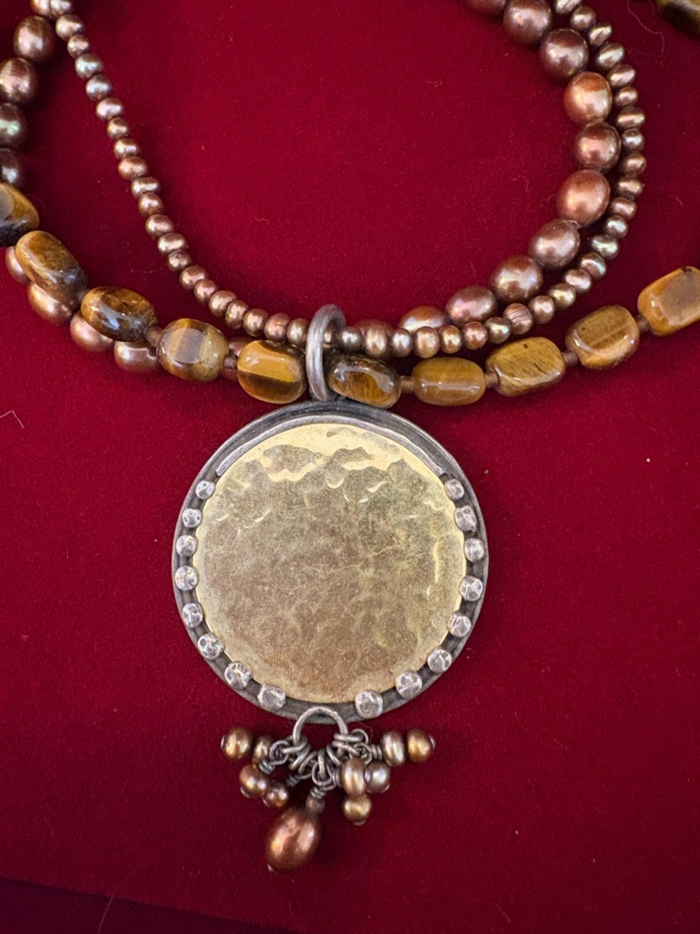 Designer Silpada Gold-Tone Round Pendant Beaded Necklace